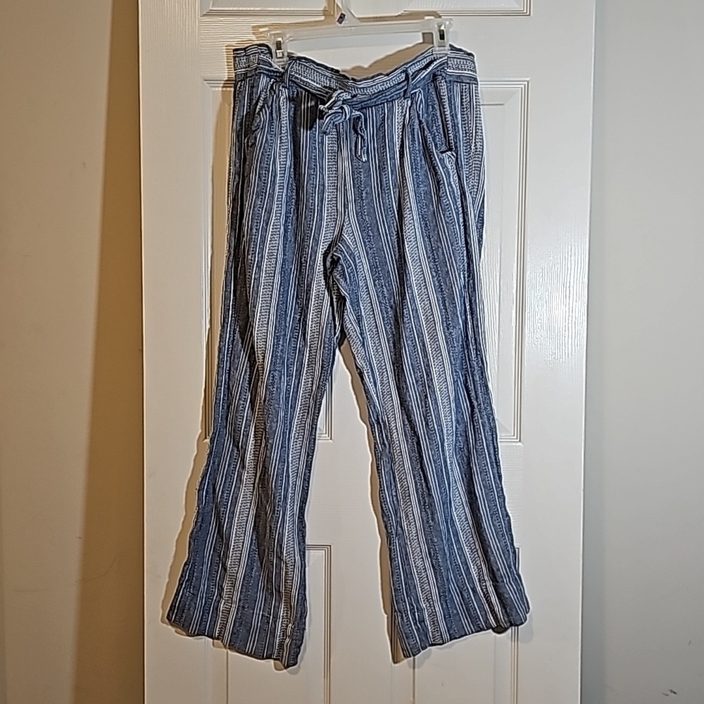 Rewind Striped Linen Blend 4 Pocket Drawstring Wide Leg Trouser Pants Size XL - Picture 1 of 11